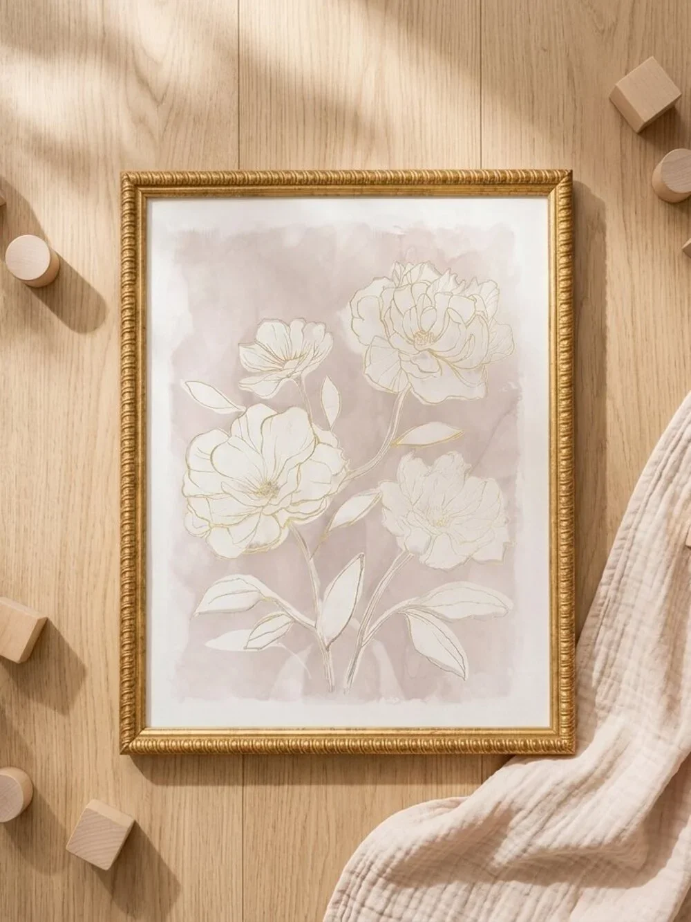 Framed Floral Wall Art Gold Frame Pink Botanical Print